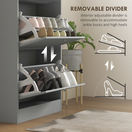 Wooden Shoe Storage Cabinet 60cm Wide With 3 Flip Doors And Light Oak Top - Velmora