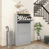 Wooden Shoe Storage Cabinet 60cm Wide With 3 Flip Doors And Light Oak Top - Velmora