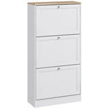 Wooden Shoe Storage Cabinet 60cm Wide With 3 Flip Doors And Light Oak Top - Velmora