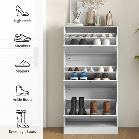 Wooden Shoe Storage Cabinet 60cm Wide With 3 Flip Doors And Light Oak Top - Velmora