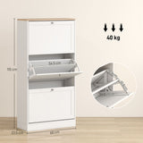 Wooden Shoe Storage Cabinet 60cm Wide With 3 Flip Doors And Light Oak Top - Velmora