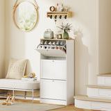 Wooden Shoe Storage Cabinet 60cm Wide With 3 Flip Doors And Light Oak Top - Velmora
