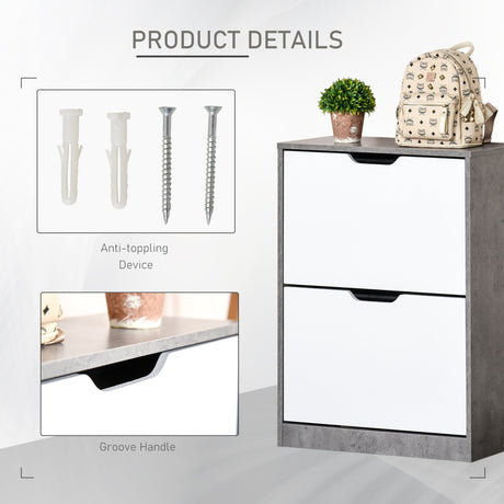 Wooden Shoe Storage Cabinet 62.5cm Wide With 2 White Flip Doors - Velmora