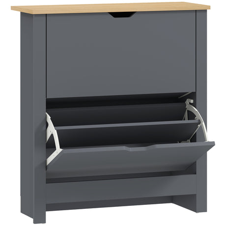 Wooden Shoe Storage Cabinet 72cm Wide With 2 Flip Doors And Oak Top - Velmora