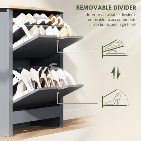 Wooden Shoe Storage Cabinet 72cm Wide With 2 Flip Doors And Oak Top - Velmora
