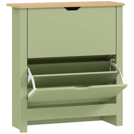 Wooden Shoe Storage Cabinet 72cm Wide With 2 Flip Doors And Oak Top - Velmora