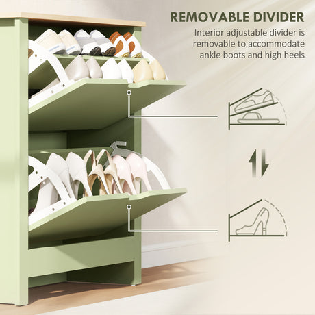 Wooden Shoe Storage Cabinet 72cm Wide With 2 Flip Doors And Oak Top - Velmora
