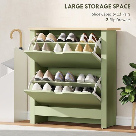 Wooden Shoe Storage Cabinet 72cm Wide With 2 Flip Doors And Oak Top - Velmora