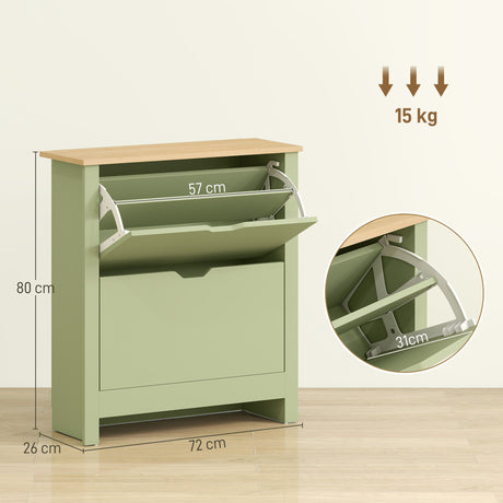 Wooden Shoe Storage Cabinet 72cm Wide With 2 Flip Doors And Oak Top - Velmora