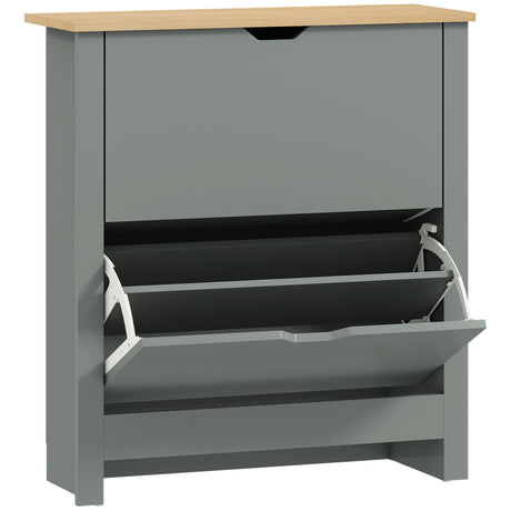 Wooden Shoe Storage Cabinet 72cm Wide With 2 Flip Doors And Oak Top - Velmora