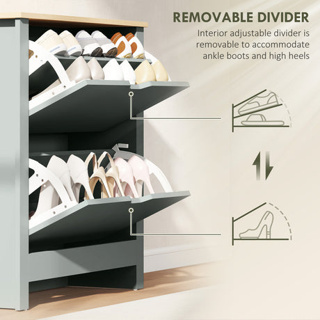 Wooden Shoe Storage Cabinet 72cm Wide With 2 Flip Doors And Oak Top - Velmora