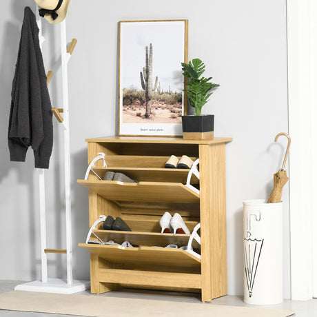 Wooden Shoe Storage Cabinet 72cm Wide With 2 Flip Doors - Velmora