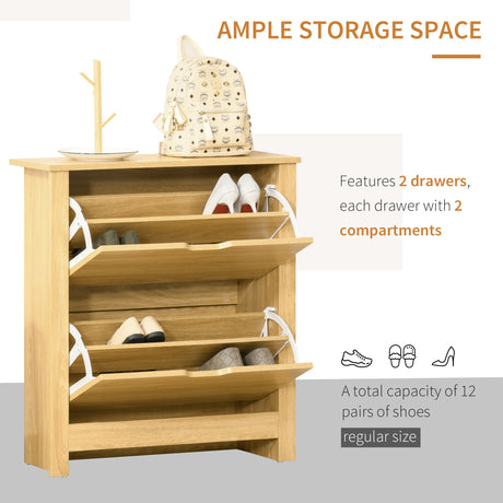 Wooden Shoe Storage Cabinet 72cm Wide With 2 Flip Doors - Velmora