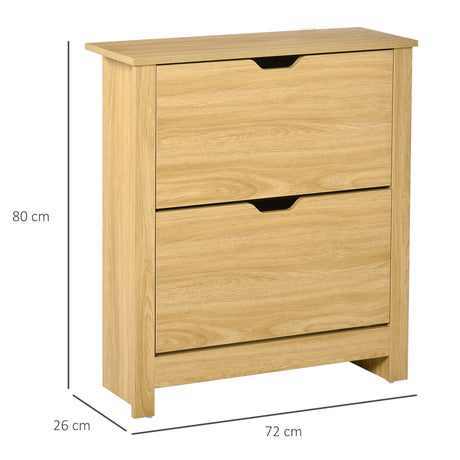 Wooden Shoe Storage Cabinet 72cm Wide With 2 Flip Doors - Velmora