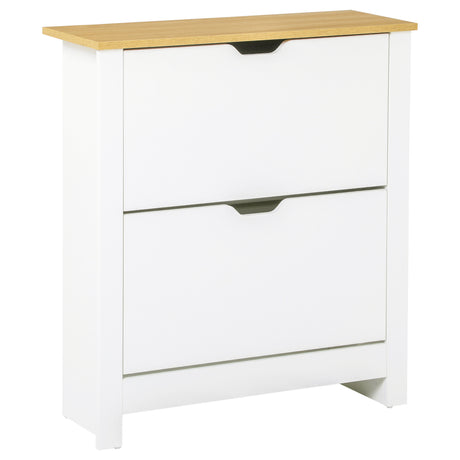 Wooden Shoe Storage Cabinet 72cm Wide With 2 Flip Doors - Velmora
