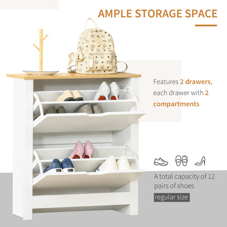 Wooden Shoe Storage Cabinet 72cm Wide With 2 Flip Doors - Velmora