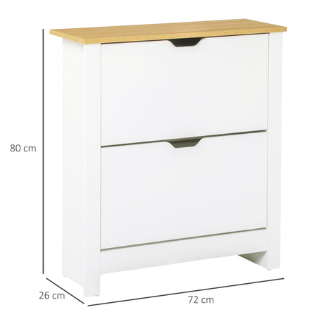 Wooden Shoe Storage Cabinet 72cm Wide With 2 Flip Doors - Velmora