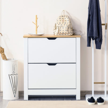 Wooden Shoe Storage Cabinet 72cm Wide With 2 Flip Doors - Velmora
