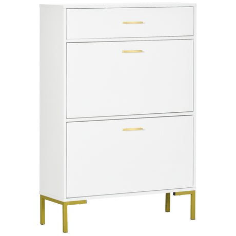 Wooden Shoe Storage Cabinet 75cm Wide With 2 Flip Doors And 1 Drawer - Velmora