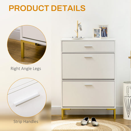 Wooden Shoe Storage Cabinet 75cm Wide With 2 Flip Doors And 1 Drawer - Velmora
