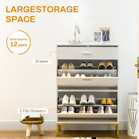 Wooden Shoe Storage Cabinet 75cm Wide With 2 Flip Doors And 1 Drawer - Velmora