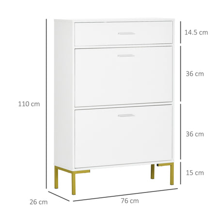 Wooden Shoe Storage Cabinet 75cm Wide With 2 Flip Doors And 1 Drawer - Velmora