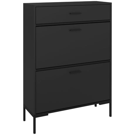 Wooden Shoe Storage Cabinet 75cm Wide With 2 Flip Doors And 1 Drawer - Velmora