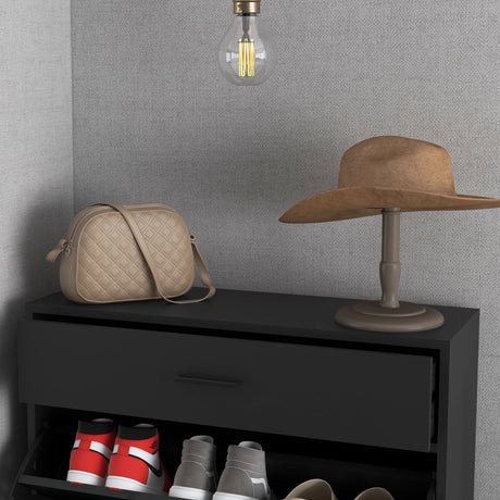 Wooden Shoe Storage Cabinet 75cm Wide With 2 Flip Doors And 1 Drawer - Velmora