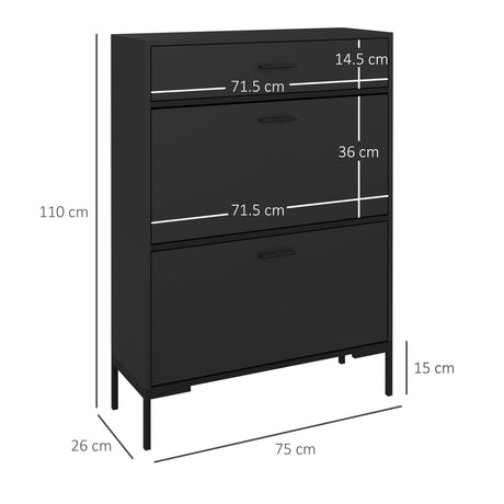 Wooden Shoe Storage Cabinet 75cm Wide With 2 Flip Doors And 1 Drawer - Velmora