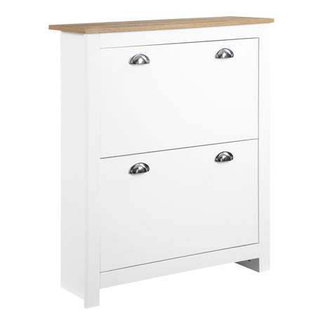 Wooden Shoe Storage Cabinet 79cm Wide With 2 Flip Doors - Velmora