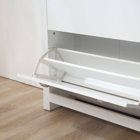 Wooden Shoe Storage Cabinet 79cm Wide With 2 Flip Doors - Velmora