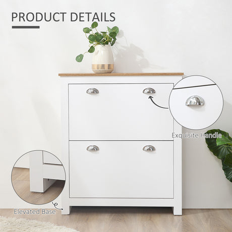 Wooden Shoe Storage Cabinet 79cm Wide With 2 Flip Doors - Velmora