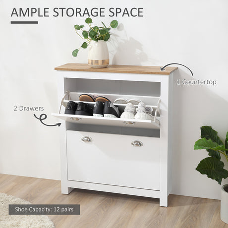 Wooden Shoe Storage Cabinet 79cm Wide With 2 Flip Doors - Velmora