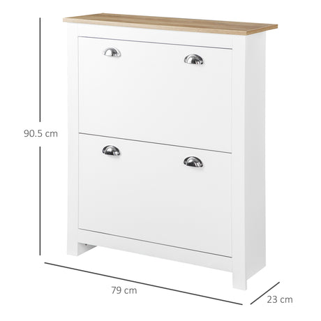 Wooden Shoe Storage Cabinet 79cm Wide With 2 Flip Doors - Velmora