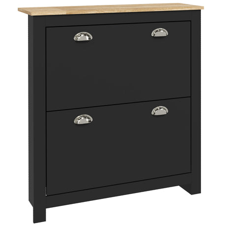 Wooden Shoe Storage Cabinet 79cm Wide With 2 Flip Doors - Velmora