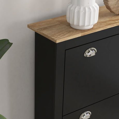 Wooden Shoe Storage Cabinet 79cm Wide With 2 Flip Doors - Velmora