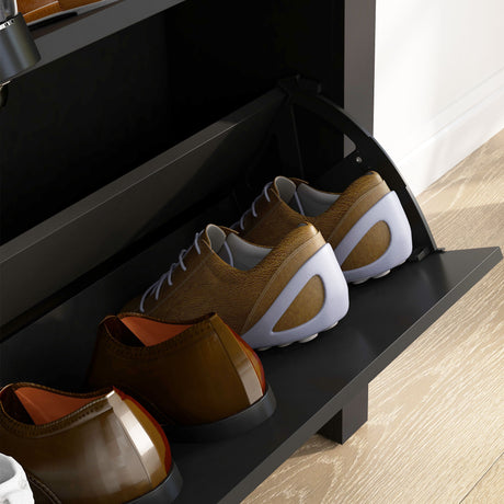 Wooden Shoe Storage Cabinet 79cm Wide With 2 Flip Doors - Velmora