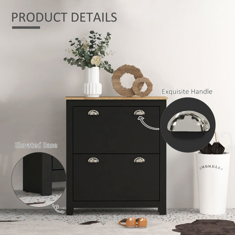 Wooden Shoe Storage Cabinet 79cm Wide With 2 Flip Doors - Velmora
