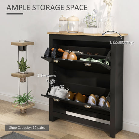 Wooden Shoe Storage Cabinet 79cm Wide With 2 Flip Doors - Velmora