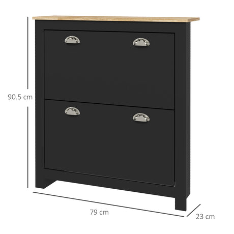 Wooden Shoe Storage Cabinet 79cm Wide With 2 Flip Doors - Velmora