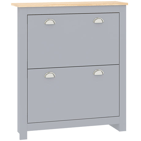 Wooden Shoe Storage Cabinet 79cm Wide With 2 Flip Doors - Velmora