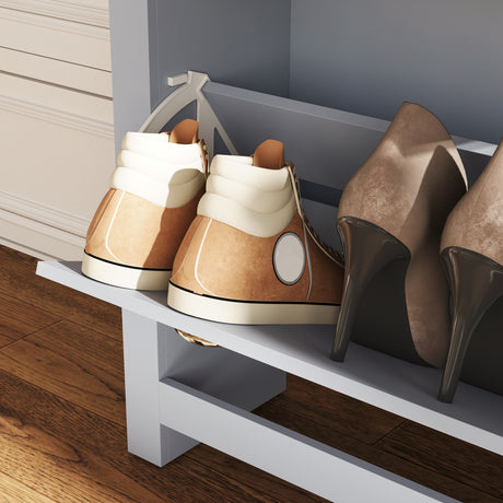 Wooden Shoe Storage Cabinet 79cm Wide With 2 Flip Doors - Velmora