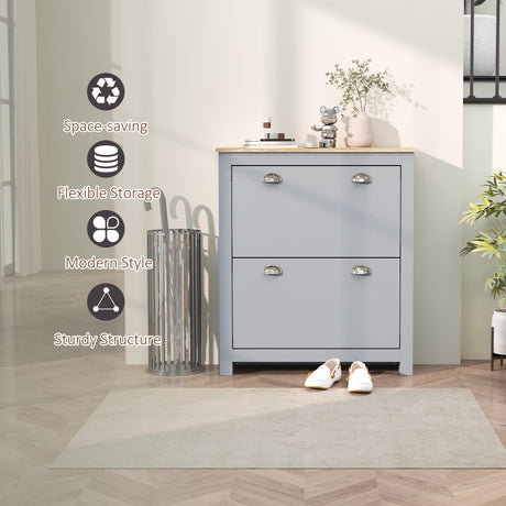 Wooden Shoe Storage Cabinet 79cm Wide With 2 Flip Doors - Velmora