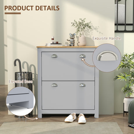 Wooden Shoe Storage Cabinet 79cm Wide With 2 Flip Doors - Velmora
