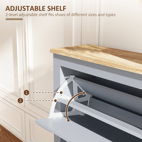 Wooden Shoe Storage Cabinet 79cm Wide With 2 Flip Doors - Velmora