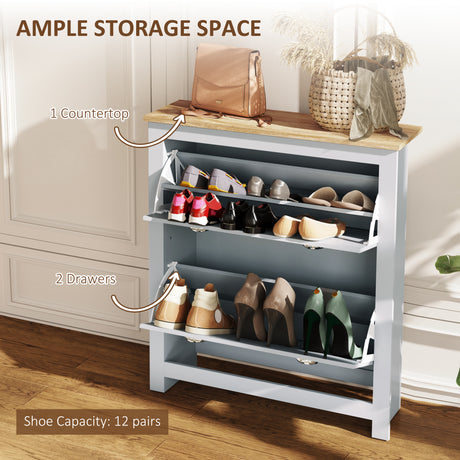 Wooden Shoe Storage Cabinet 79cm Wide With 2 Flip Doors - Velmora