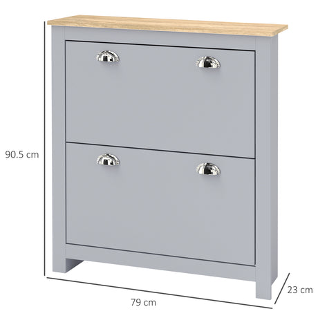 Wooden Shoe Storage Cabinet 79cm Wide With 2 Flip Doors - Velmora