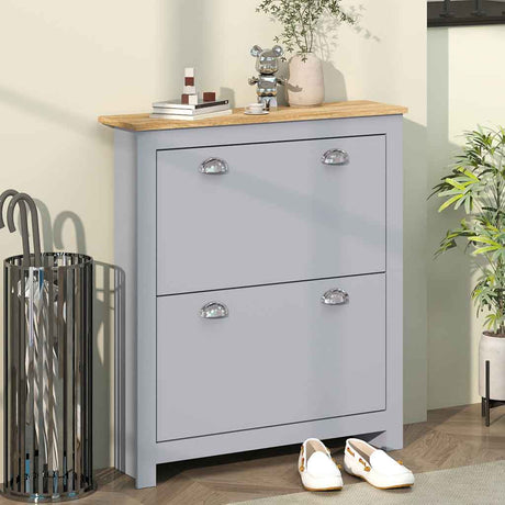 Wooden Shoe Storage Cabinet 79cm Wide With 2 Flip Doors - Velmora