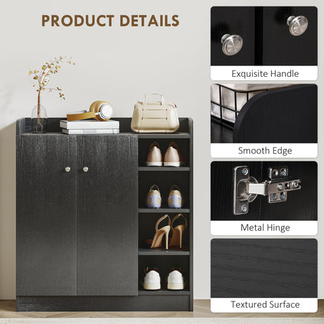 Wooden Shoe Storage Cabinet 83cm Wide With 2 Doors - Velmora