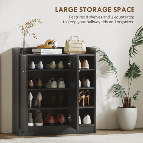 Wooden Shoe Storage Cabinet 83cm Wide With 2 Doors - Velmora